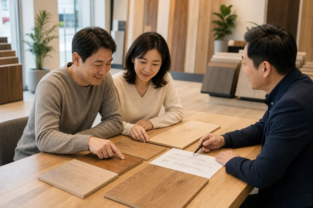 마루 교체 기간 자재와 시공 비교 자료